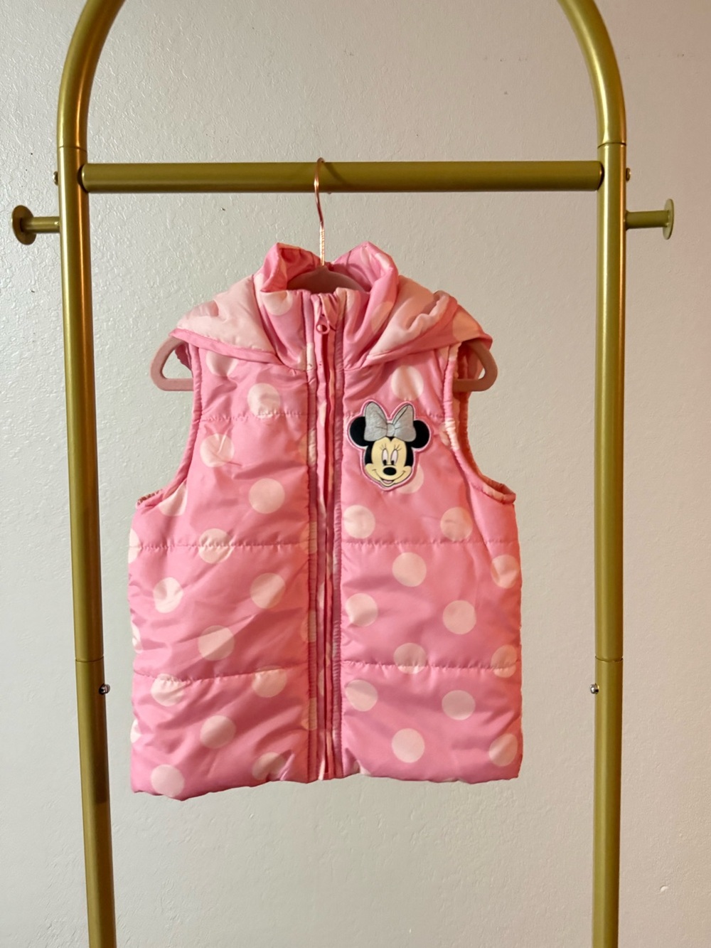 Disney Minnie Kids Pink Polka Dot Hooded Puffer Jacket